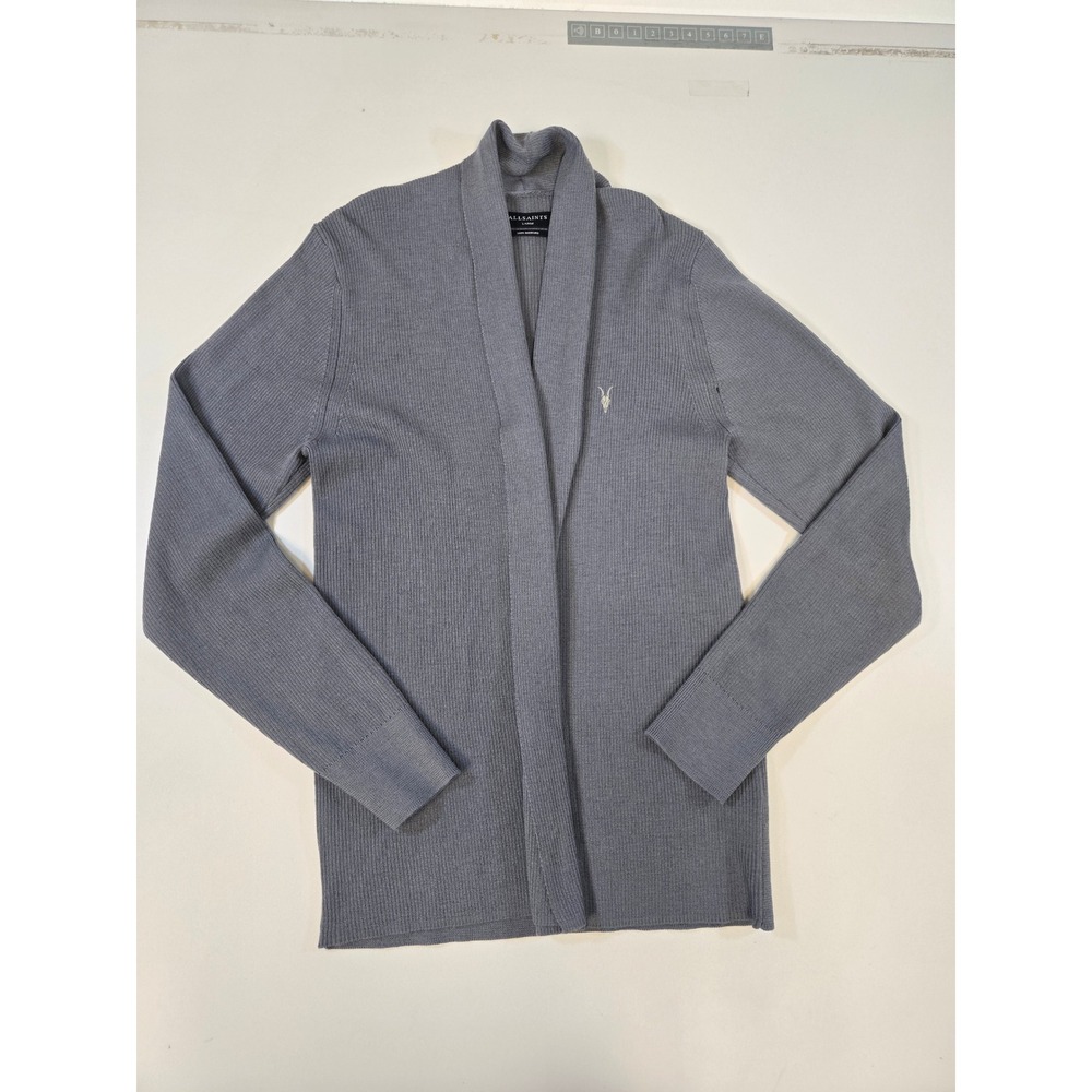 AllSaints Mode Merino Open Cardigan‎ Mens Large Grey Shawl Collar Wool Sweater